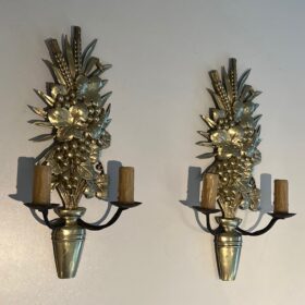 Pair of Bronze and Wrought Iron Sconces