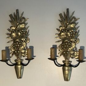 Pair of Bronze and Wrought Iron Sconces