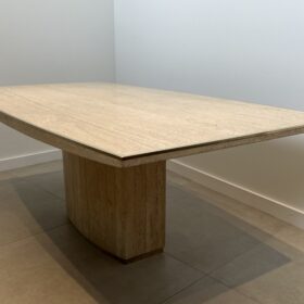 Travertine and Brass Dinning Table by Willy Rizzo