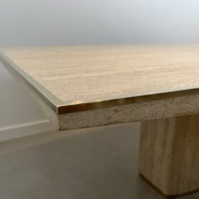 Travertine and Brass Dinning Table by Willy Rizzo