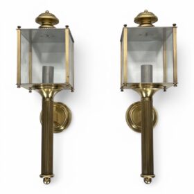 Pair of Neoclassical Style Brass Lanterns Wall Lights by Maison Jansen