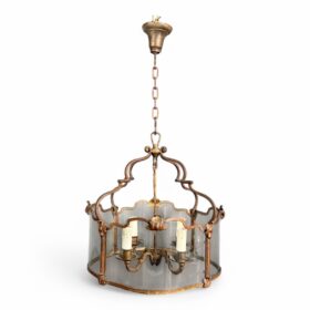 4 Lights Gilt Beaten Wrought Iron Lantern with Curved Glasses