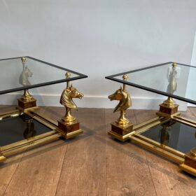 Side Tables with Brass Horse Heads by Maison Charles, 1970