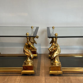 Side Tables with Brass Horse Heads by Maison Charles, 1970