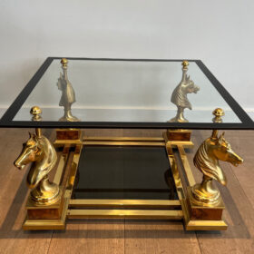 Side Tables with Brass Horse Heads by Maison Charles, 1970