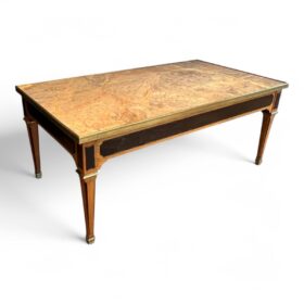 Neoclassical Style Patinated Wood and Brass Coffee Table with Marble Top