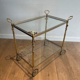 Neoclassical Brass Bar Cart with Caryatides, Style of Maison Jansen