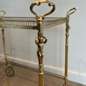 Neoclassical Brass Bar Cart with Caryatides, Style of Maison Jansen