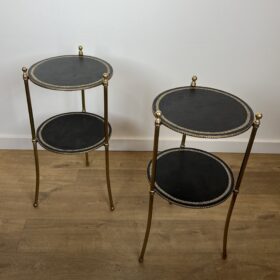 Pair of Round Maison Jansen Brass Side Tables, 1940