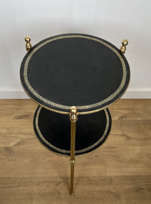 Pair of round Maison Jansen Side Tables- top view of one table- Styylish