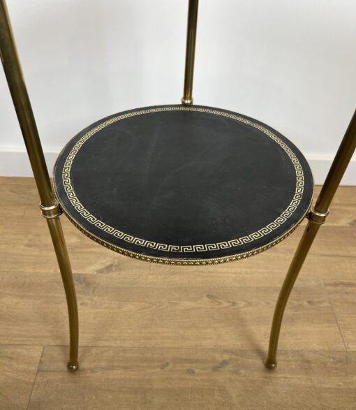 Pair of round Maison Jansen Side Tables- view of one table lower shelf- Styylish