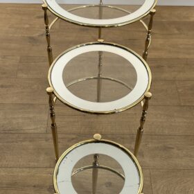 Set of 3 Round Brass Nesting Tables with Glass Surrounded with Silver Rims