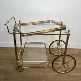 Neoclassical Style Brass Drinks Trolley Decorated with Lily Flowers by Maison Bagués