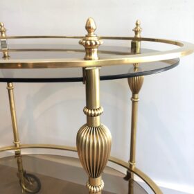 Oval Brass Drinks Trolley with Smoked Glass Shelves Attributed to Maison Jansen