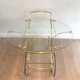 Neoclassical Brass Drinks Trolley with Removable Glass Sides, France