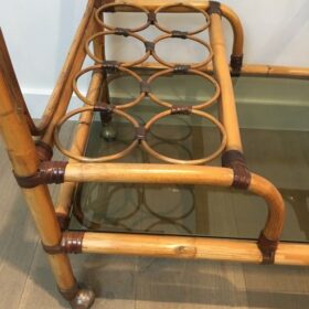 Interesting Rattan Drinks Trolley with Leather Links, French