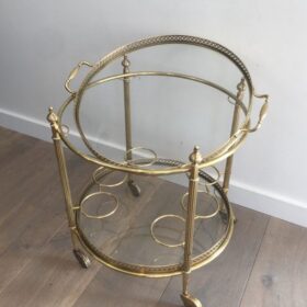 Neoclassical Style Brass Round Drinks Trolley attributed to Maison Jansen