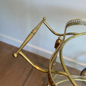 Neoclassical Style Oval Brass Drinks Trolley, Two Glass Shelves