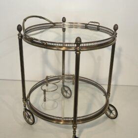 Rare Set of 3 Neoclassical Style Round Silvered Brass Drinks Trolley by Maison Bagués, 1940