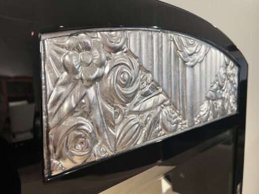 French Art Deco Wall Mirror, Black Lacquer, Silver Leaf, 1930 - Image 8