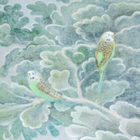 Painted Canvas Representing Parakeets, Contemporary Work