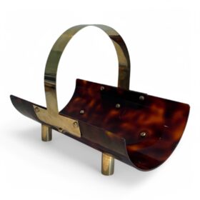 Log Holder made of Brass and Lucite Imitating Tortoise Shell