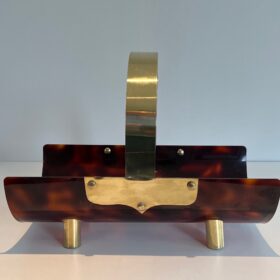 Log Holder made of Brass and Lucite Imitating Tortoise Shell