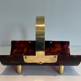 Log Holder made of Brass and Lucite Imitating Tortoise Shell