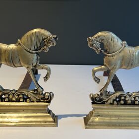 Pair of Bronze Horse Andirons, France 1970