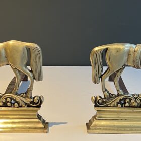 Pair of Bronze Horse Andirons, France 1970