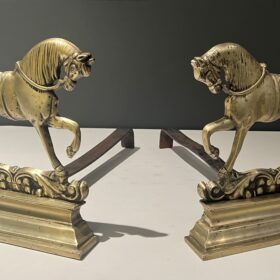 Pair of Bronze Horse Andirons, France 1970