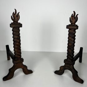 Pair of Flame Andirons, Wrought Iron in the Style of Gilbert Poillerat