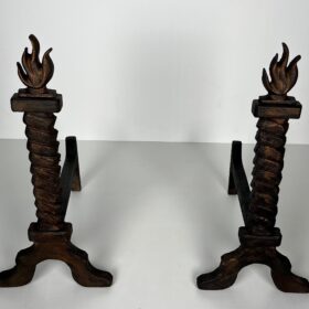 Pair of Flame Andirons, Wrought Iron in the Style of Gilbert Poillerat