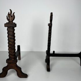 Pair of Flame Andirons, Wrought Iron in the Style of Gilbert Poillerat