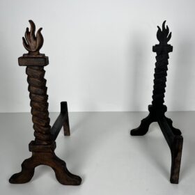 Pair of Flame Andirons, Wrought Iron in the Style of Gilbert Poillerat