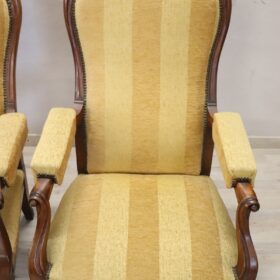 Mid 19th Century Italian Louis Philippe Pair of Antique Reclining Armchairs