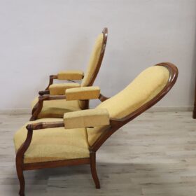 Mid 19th Century Italian Louis Philippe Pair of Antique Reclining Armchairs