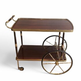 Mahogany and Brass Bar Cart in the style of Maison Jansen.