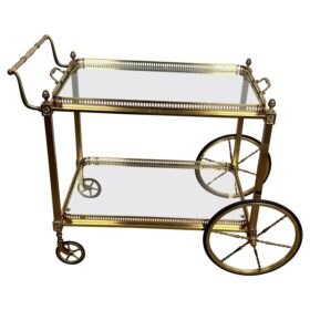 Neoclassical Style Brass Drinks Trolley Decorated with Lily Flowers by Maison Bagués