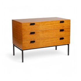 André Monpoix. Chest of drawers in varnished blond cherry. 1960s.