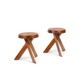 Pierre Chapo Pair of “S31A” Stools,  Circa 1970.