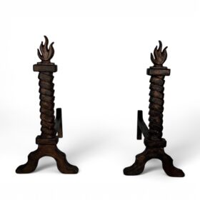 Pair of Flame Andirons, Wrought Iron in the Style of Gilbert Poillerat