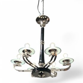 Art Deco Chandelier, Black Lacquer, France circa 1930