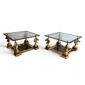 Side Tables with Brass Horse Heads by Maison Charles, 1970