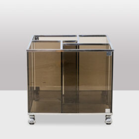 Maison Jansen Storage Furniture for Vinyls in Smoked Glass, 1970s