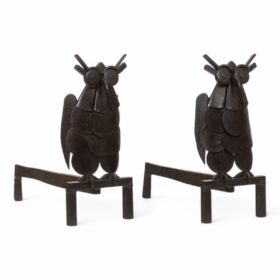 Pair of Owl Iron Andirons, 1950s