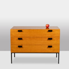 André Monpoix. Chest of drawers in varnished blond cherry. 1960s.