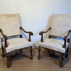 Pair of High-Backed Armchairs in the style of Louis XIII