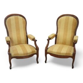 Mid 19th Century Italian Louis Philippe Pair of Antique Reclining Armchairs