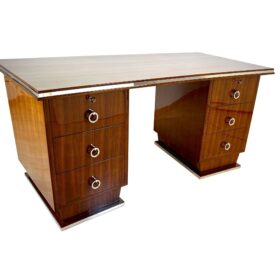 Art Deco Desk, Rosewood Veneer, Nickel, France circa 1930